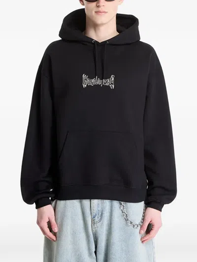 Wasted Snake-print Logo-embroidered Hoodie In Black