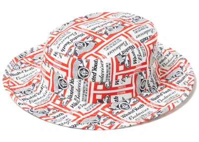 Pre-owned Wasted Youth X Budweiser Bucket Hat In White Red
