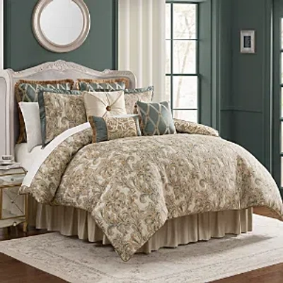 Waterford Anora Comforter Set, Queen In Brass/jade