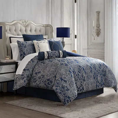Waterford Blarney 4 Piece Comforter Set, Queen In Blue