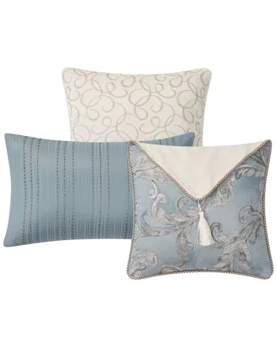 Waterford Cranfield Set Of 3 Decorative Pillows In French Blue