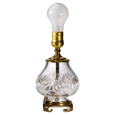 Pre-owned Waterford Crystal Accent Table Lamp Brass Base Silk Shade, 1960s-1970s In Transparent