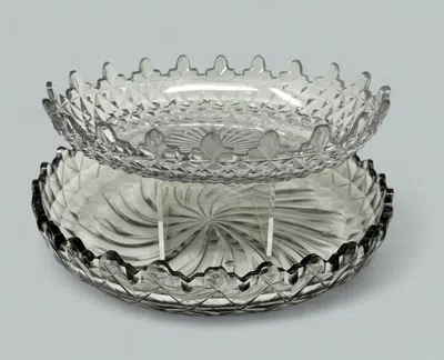 Pre-owned Waterford Crystal Antique Irish Tipperary Waterford Glass Cut Crystal Victorian Circular Bowl Tray In Gray