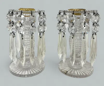 Pre-owned Waterford Crystal Antique Pair Poss Irish Crystal Hand Cut Lead Lustres Vases Candlesticks Ireland In Transparent
