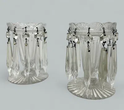 Pre-owned Waterford Crystal Antique Pair Possibly Irish Crystal Hand Cut Full Lead Lustres Vases Ireland 19c In Transparent