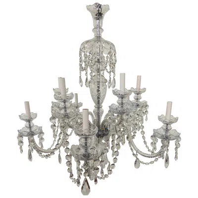 Pre-owned Waterford Crystal Art Deco Style Large Crystal Chandelier In The Manner Of Waterford In Transparent