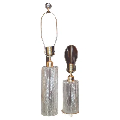 Pre-owned Waterford Crystal C1960s Mid Century Modern  Herringbone Patern Table Lamps Set 2 In Transparent