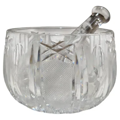 Pre-owned Waterford Crystal Cut Crystal Mortar And Pestle Set American Brilliant Period (a B P) In Gray