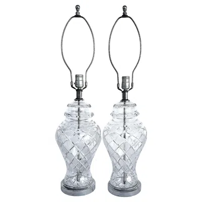 Pre-owned Waterford Crystal Cut Crystal Table Lamps, Chrome Bases,  Ireland Attributed In Transparent