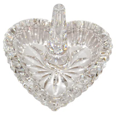 Pre-owned Waterford Crystal Late 20th Century  Ribbed Ring Dish Heart Shape Starburst Base In Gray