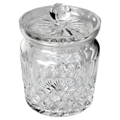 Pre-owned Waterford Crystal Lidded Jar, Cut Glass, Faceted Design, 5" Diameter In Transparent