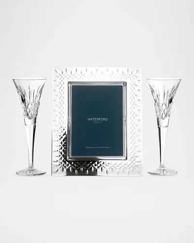 Waterford Crystal Lismore 3-piece Frame & Flutes Gift Set In Blue