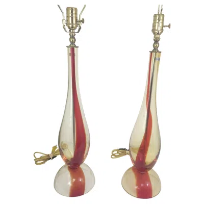 Pre-owned Waterford Crystal Mid Century Handblown Art Glass Table Lamps By Waterford Evolution C1980 In Sand