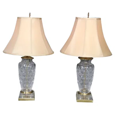 Pre-owned Waterford Crystal Pair Of Crystal And Brass Lamps Attributed To Waterford In Sand