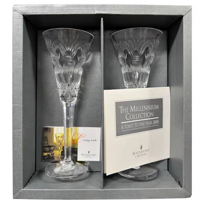Pre-owned Waterford Crystal Pair Of Nib  The Millennium Collection In Gray
