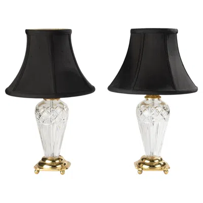 Pre-owned Waterford Crystal Pair Of  Table Lamps With Shades, 1990s - Model Belline In Black