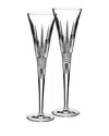 Waterford Crystal Set Of Two Lismore Diamond Flutes In Transparent