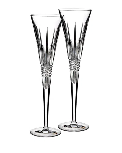 Waterford Crystal Set Of Two Lismore Diamond Flutes In Transparent