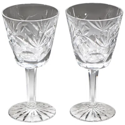 Pre-owned Waterford Crystal Vintage  Pair Wine Glasses Ashling Pattern In Gray