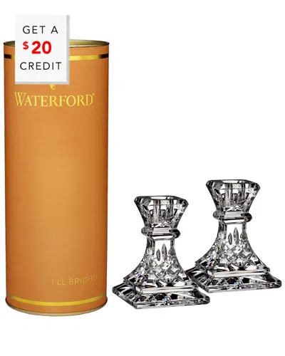 Waterford Giftology Lismore Set Of Two 4in Candlesticks With $20 Credit In Animal Print