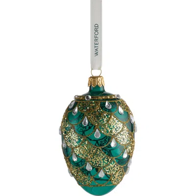 WATERFORD WATERFORD HOLIDAY HEIRLOOMS GREEN & GOLD OVAL GLASS ORNAMENT