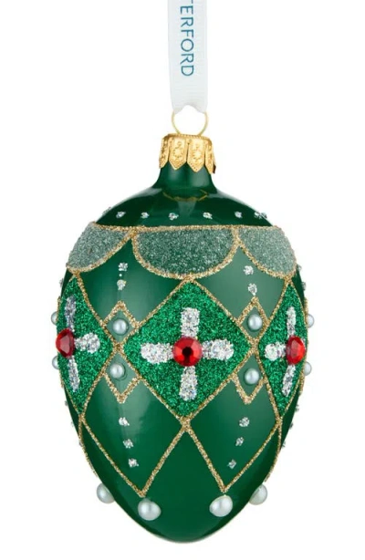 WATERFORD WATERFORD HOLIDAY HEIRLOOMS GREEN & RED OVAL GLASS ORNAMENT