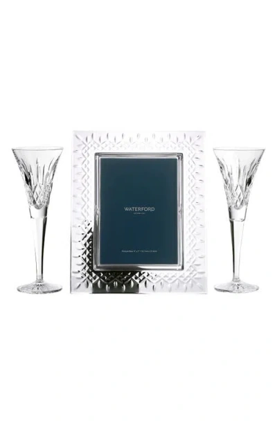 Waterford Lismore Crystal Picture Frame & Flutes Set In Transparent