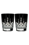 WATERFORD WATERFORD LISMORE DIAMOND SET OF 2 BLACK LEAD CRYSTAL DOUBLE OLD FASHIONED GLASSES