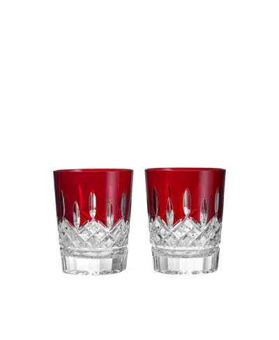 WATERFORD LISMORE RED DOUBLE OLD-FASHIONED GLASS, SET OF 2