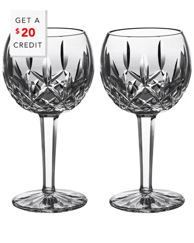 Waterford Lismore Set Of Two 8oz Wine Balloons With $20 Credit In Clear