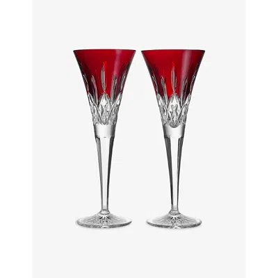 Waterford Lismore Set Of Two Champagne Flute Crystal Glasses 170ml In Red