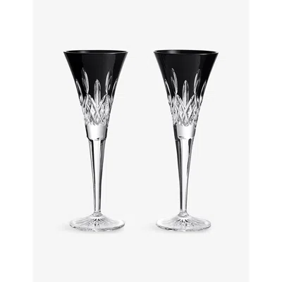 Waterford Lismore Set Of Two Crystal Glass Champagne Flutes 170ml In Black