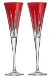 Waterford New Year Firework Set Of 2 Crystal Flutes In Red