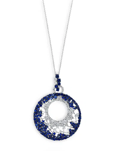 Waterford Sapphire & Diamond Medallion Pendant Necklace In 14k White Gold, 18 - Exclusive In Blue/white