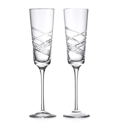 Waterford Set Of 2 Crystal Aran Champagne Flutes In Transparent