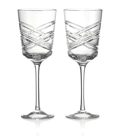 Waterford Set Of 2 Crystal Aran White Wine Glasses In Metallic