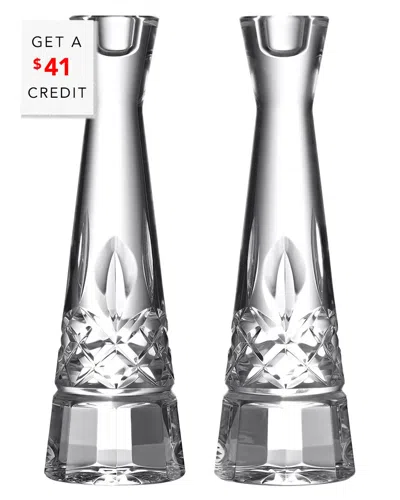 Waterford Set Of 2 Lismore 10in Round Candlesticks With $41 Credit In Black