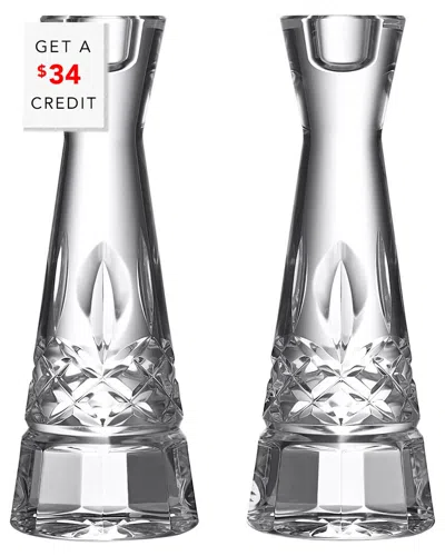 WATERFORD WATERFORD SET OF 2 LISMORE 8IN ROUND CANDLESTICKS WITH $35 CREDIT