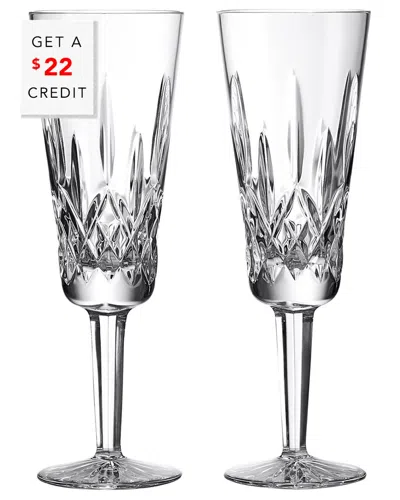 WATERFORD WATERFORD SET OF 2 LISMORE FLUTES WITH $22 CREDIT