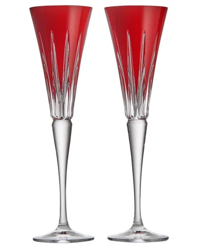 Waterford Set Of 2 New Year Firework Flutes In Red