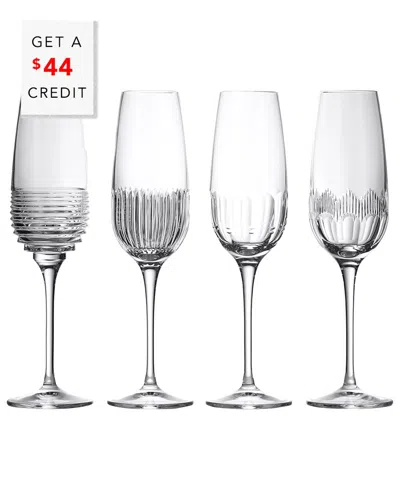 WATERFORD WATERFORD SET OF 4 MIXOLOGY MIXED FLUTES WITH $44 CREDIT
