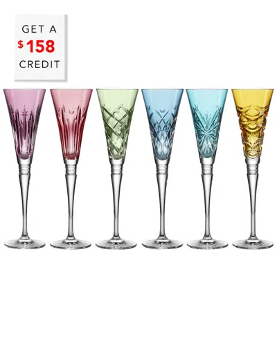 Waterford Set Of 6 Winter Wonders Flutes, Assorted With $158 Credit In Multi