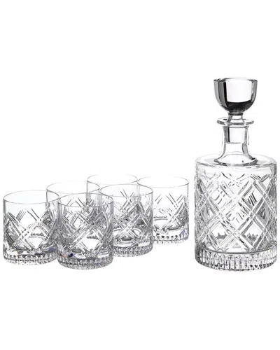 Waterford Marquis By  Oblique 7pc Crystal Decanter & Tumblers Set In White