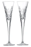 Waterford Winter Wonders Snowflake Set Of 2 Lead Crystal Champagne Flutes In Transparent