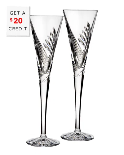 Waterford Wishes Beginnings Set Of 2 6oz Fluteswith $20 Credit In Transparent