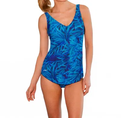 Waterpro Chlorine Resistant V-neck Sarong One Piece Swimsuit In Blue Oasis