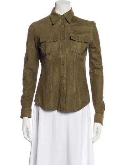 Pre-owned Wathne Lambskin Long Sleeve Blouse In Green