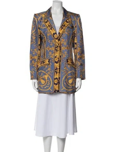 Pre-owned Wathne Silk Printed Blazer In Blue