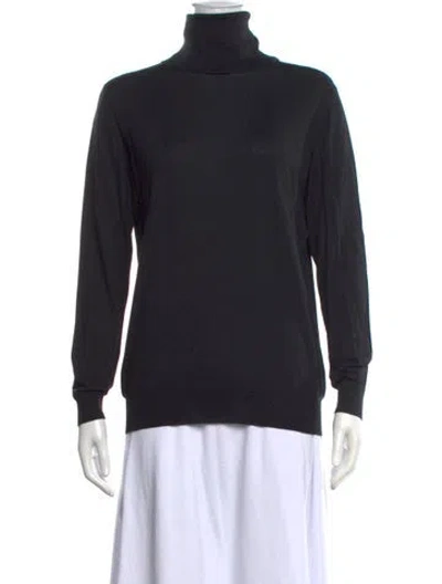 Pre-owned Wathne Silk Turtleneck Top In Black