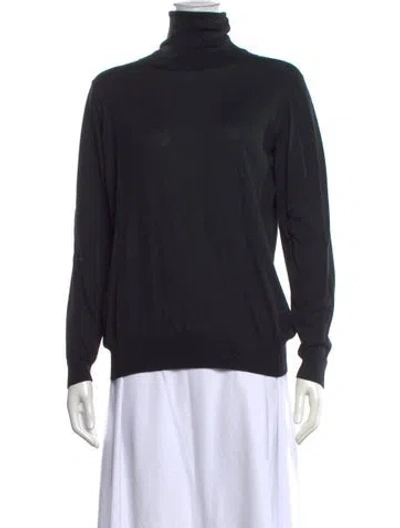 Pre-owned Wathne Silk Turtleneck Top In Black